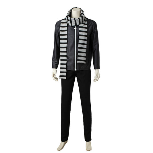 Adult Gray Villain Costume with Striped Scarf