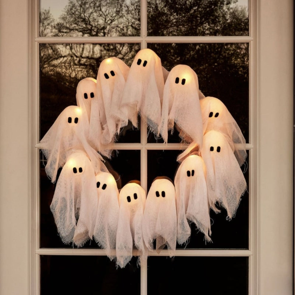 LED Ghost Wreath Halloween Decoration